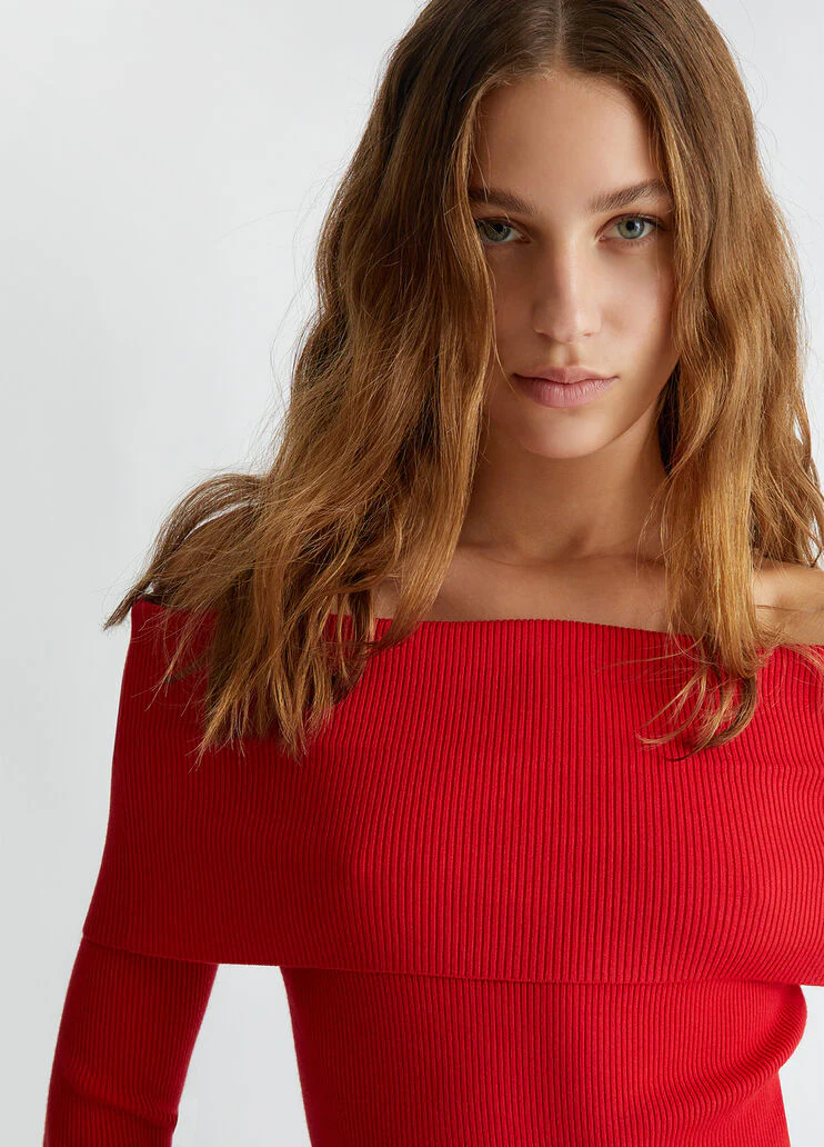 Red off-the-shoulder jumper