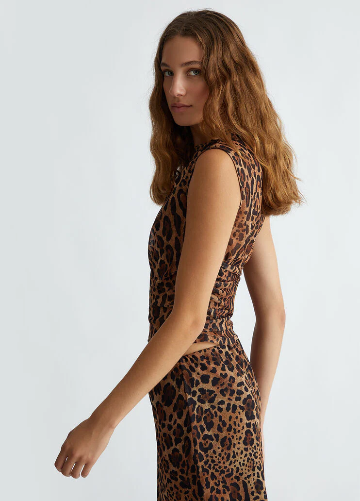 Animal-print tulle crop top