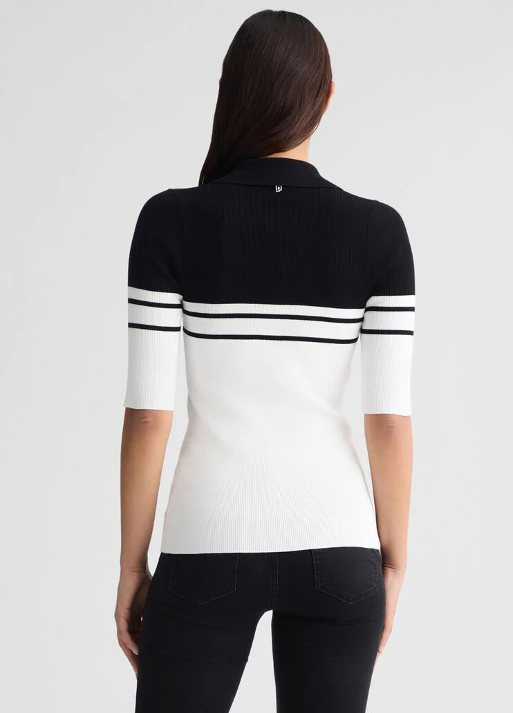Striped knit polo-shirt