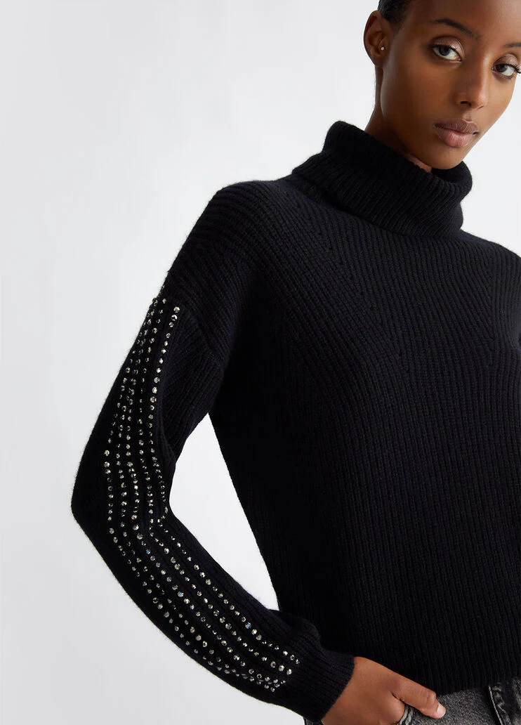 Wool polo-neck with rhinestones