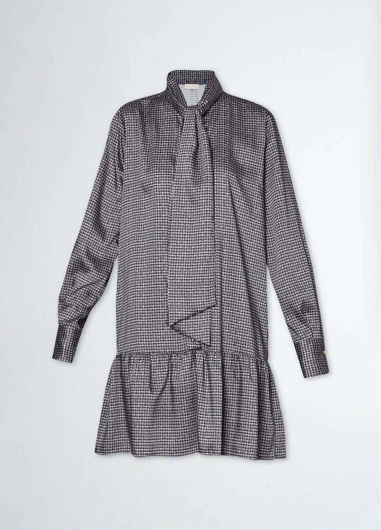 Printed satin shirt dress