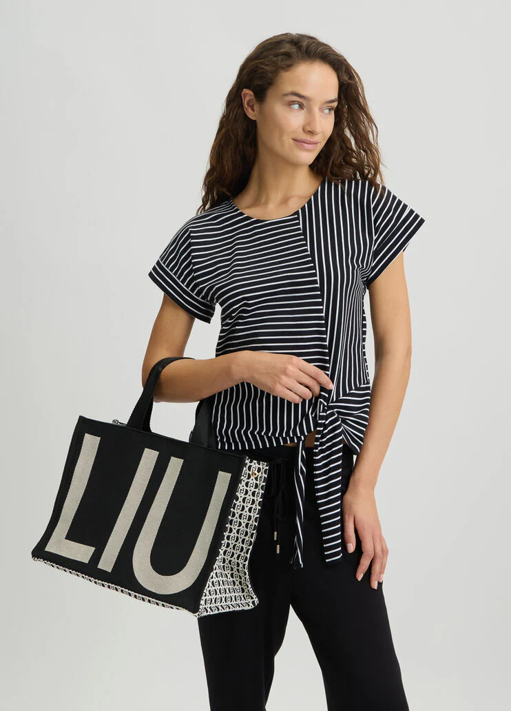 Black jacquard monogram tote bag