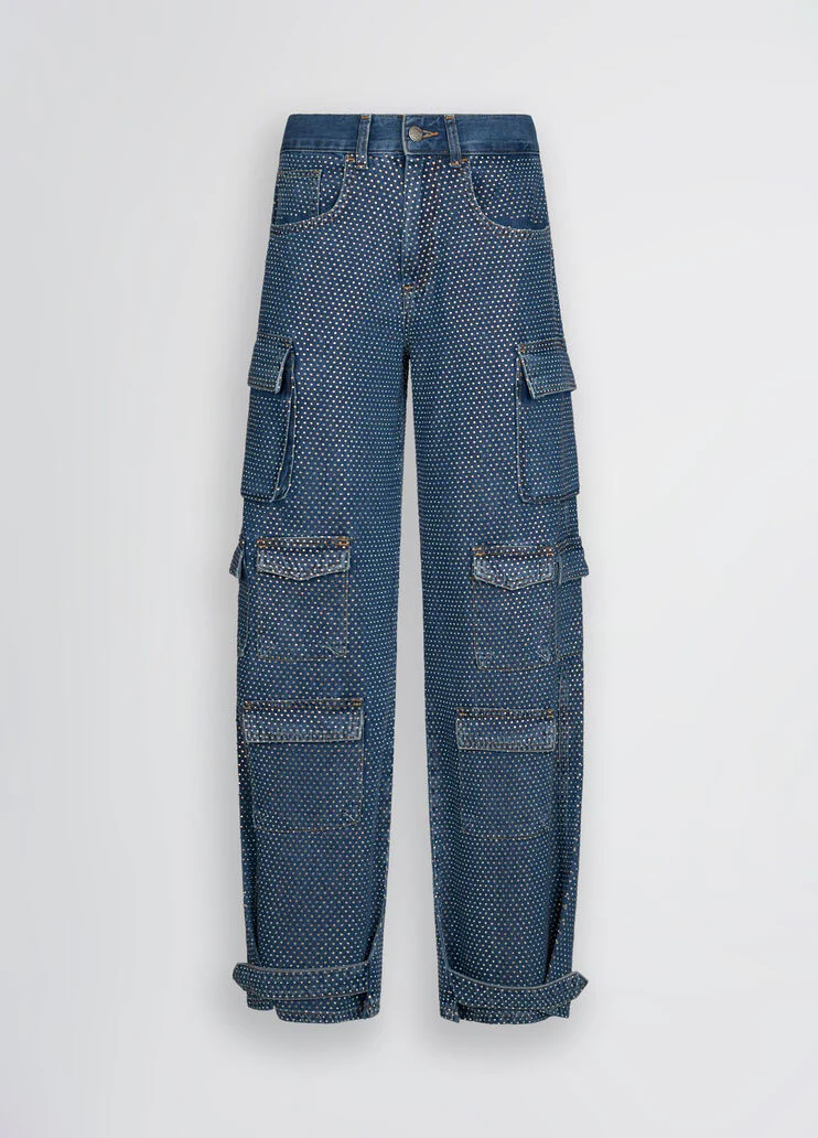 Cargo jeans with rhinestones