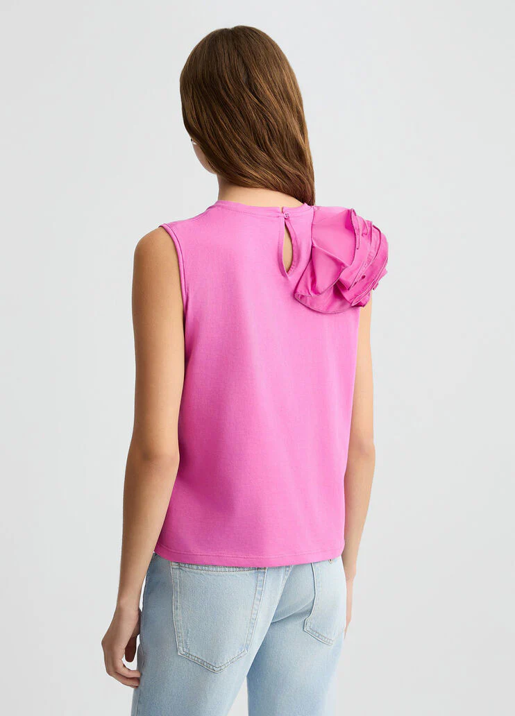 Peony pink T-shirt with flounced detailing