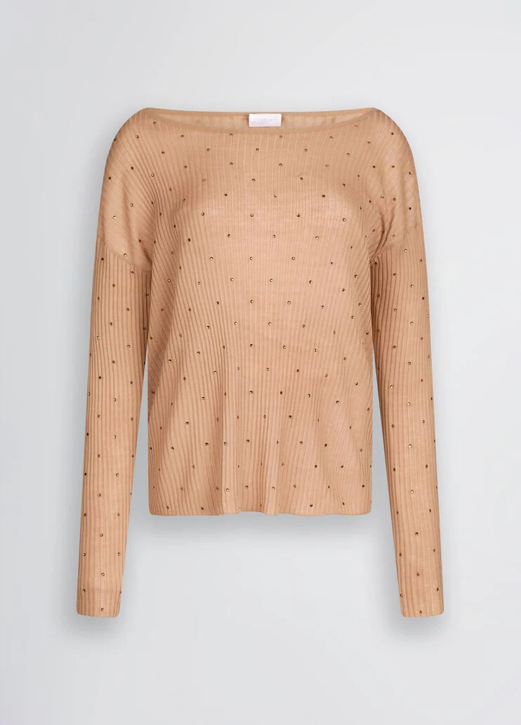 Beige jumper with rhinestones
