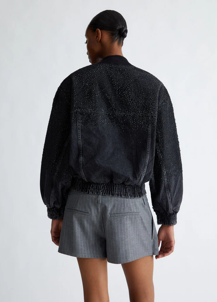 Denim bomber jacket with rhinestones