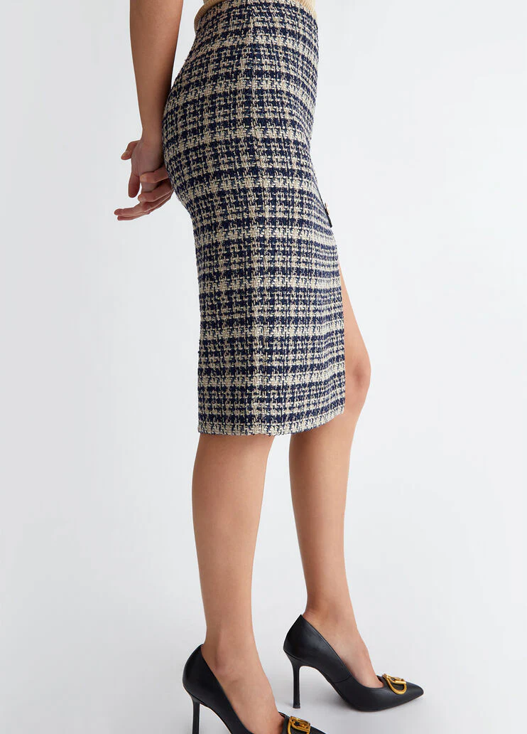 Chequered bouclé skirt