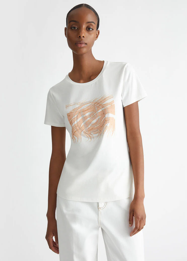 T-shirt with logo and gemstones