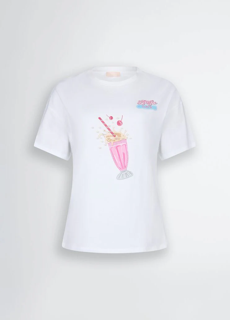 Printed T-shirt with rhinestones