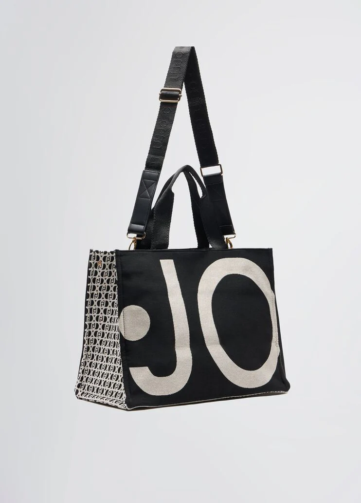 Black jacquard monogram tote bag