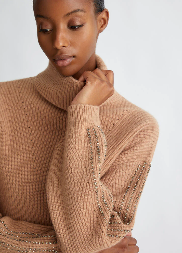 Wool polo-neck with rhinestones
