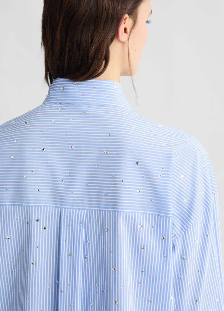 Light blue poplin shirt with rhinestones