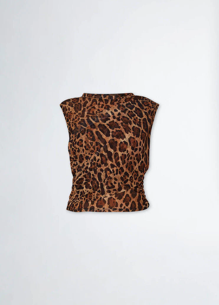 Animal-print tulle crop top