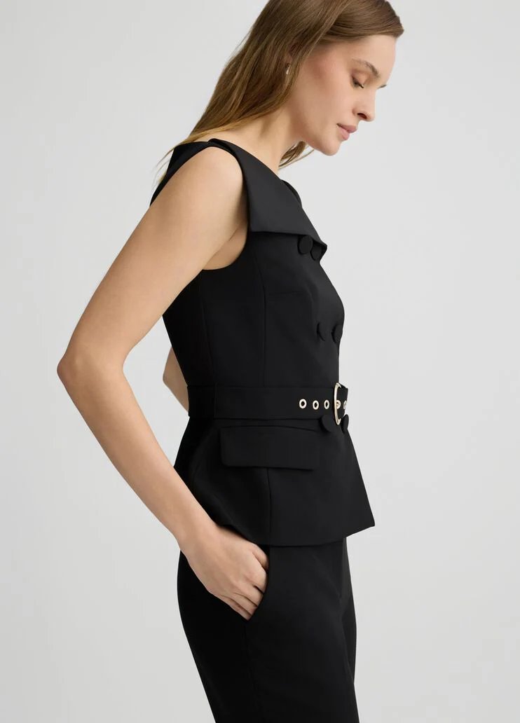 Double-breasted waistcoat with belt