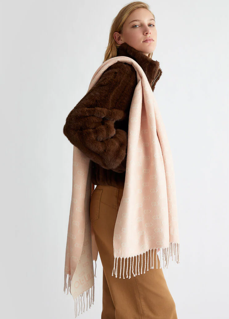 Stole with lurex jacquard logo