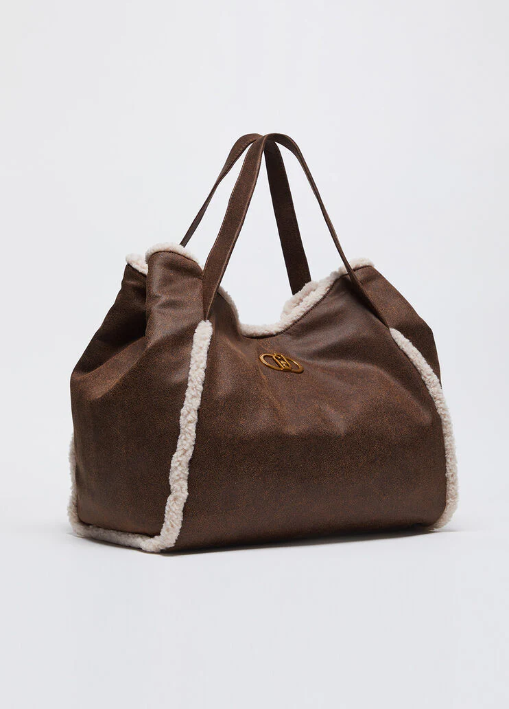 Coated fabric tote bag with clutch