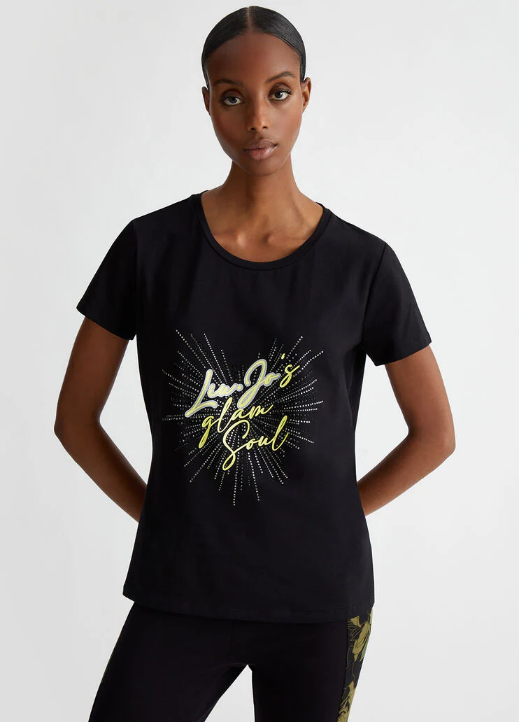T-shirt with print and appliqués