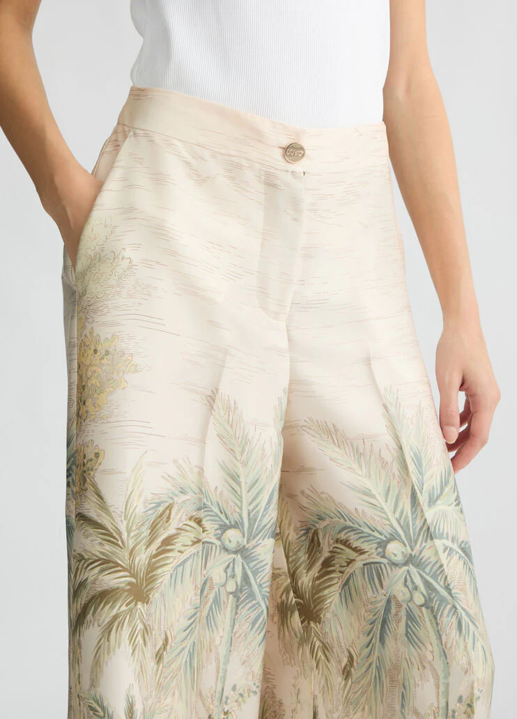 Printed twill palazzo trousers