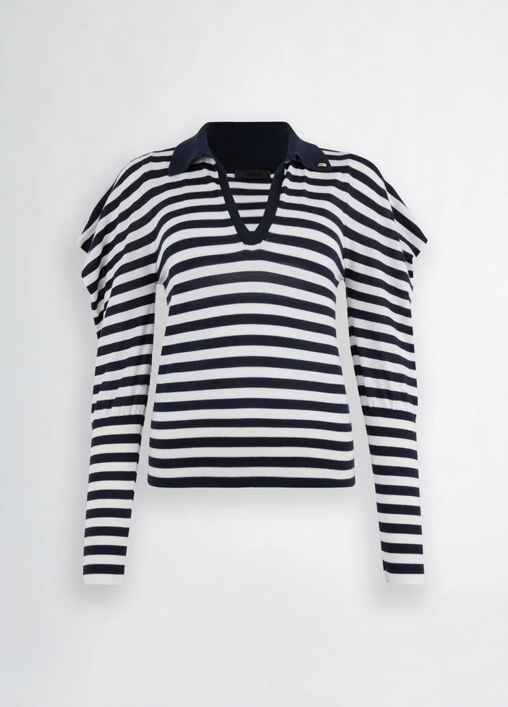 White and blue wool and cashmere jumper