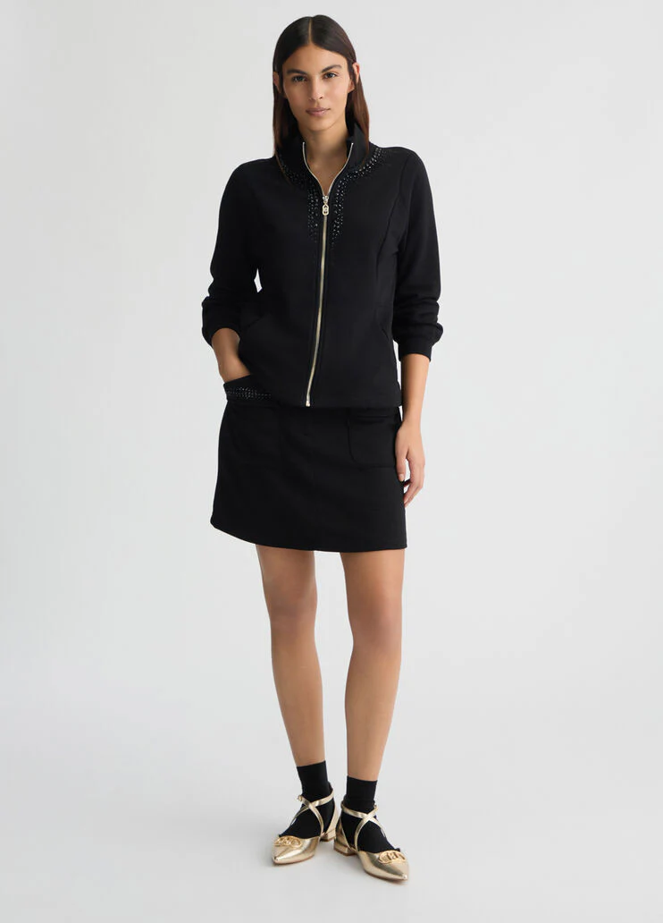 Fleece miniskirt with rhinestones