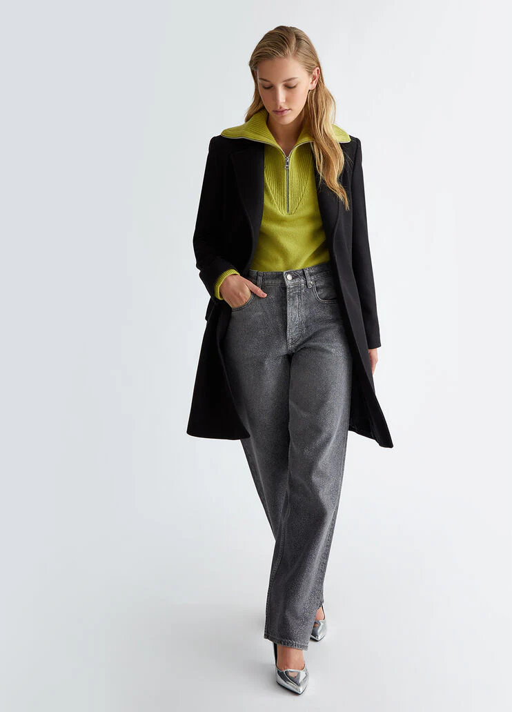 Wool sweater with zip