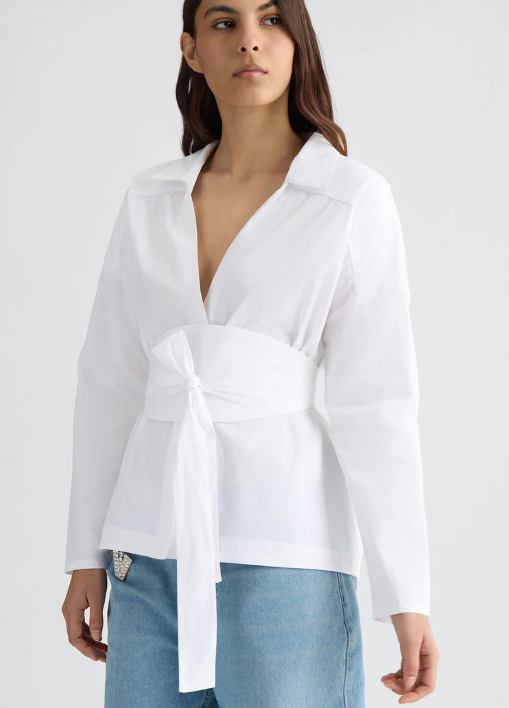 White shirt with sash belt