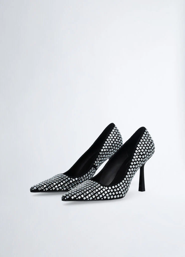 Black court shoes with all-over rhinestones