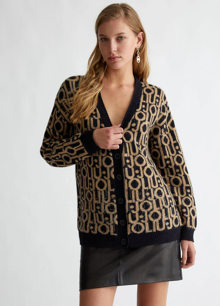 Cardigan with jacquard logo