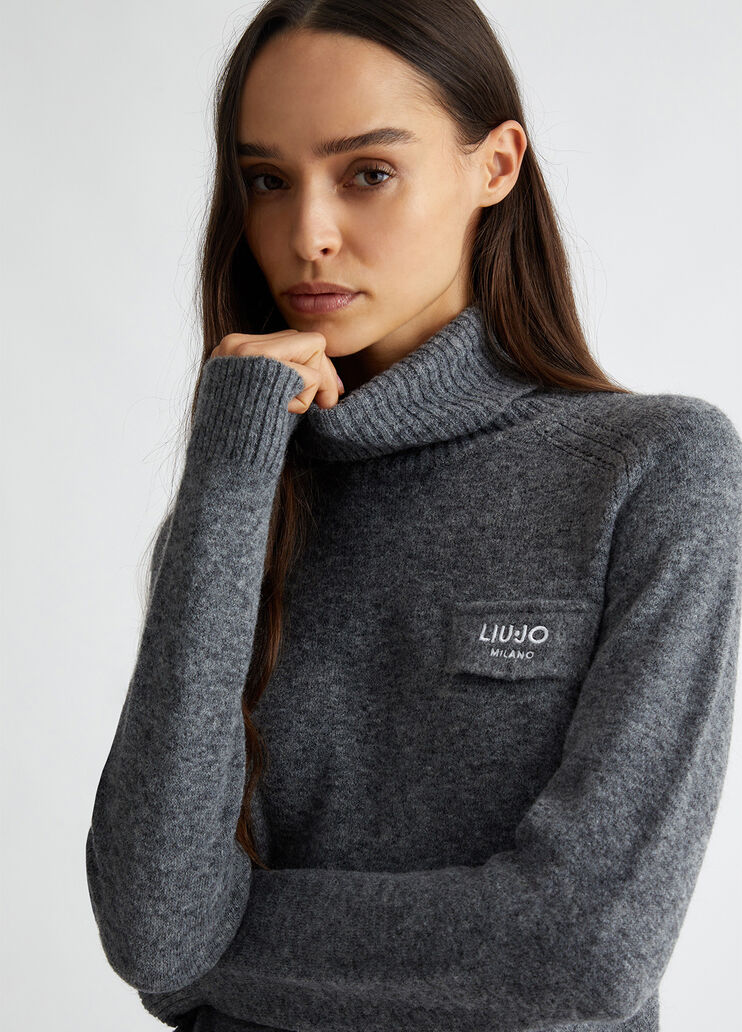 Wool-blend polo-neck with logo
