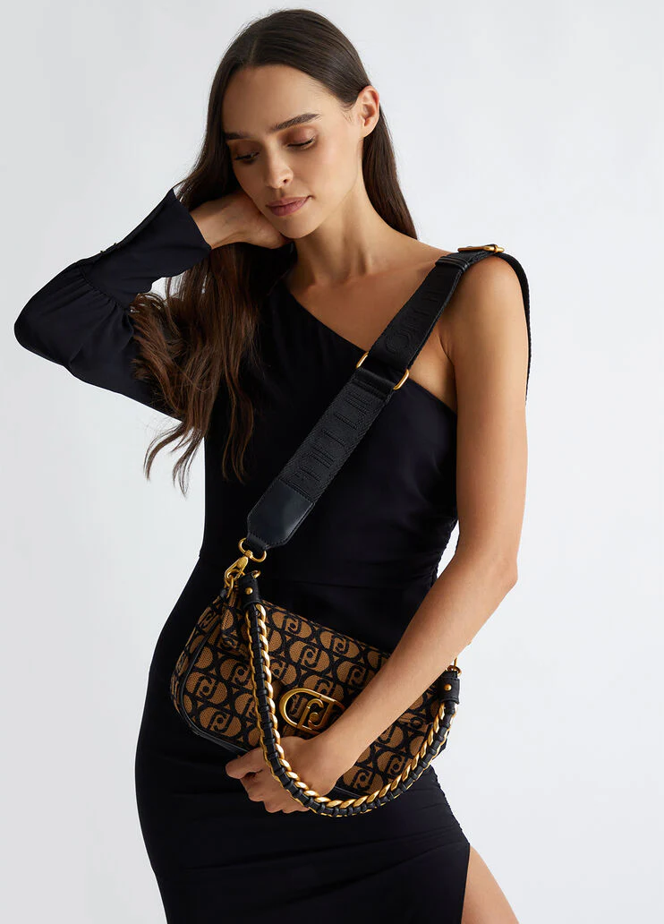 Jacquard shoulder bag with logo