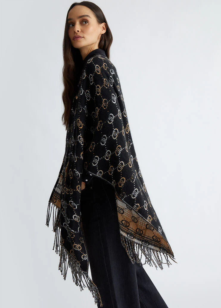 Poncho with jacquard logo