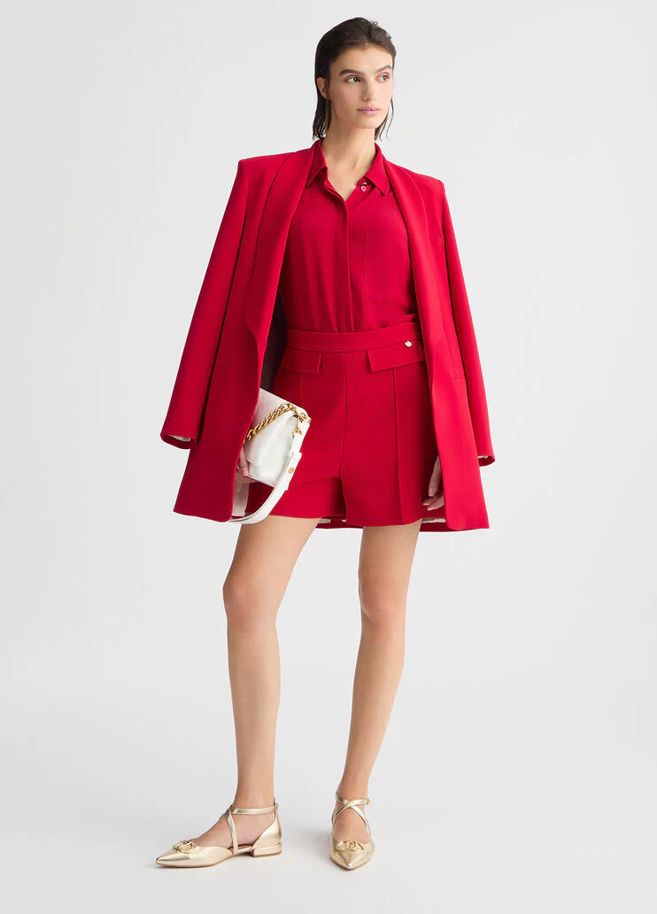 Red high-rise shorts