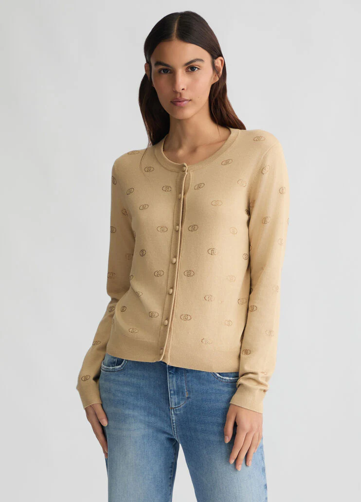 Cardigan with logo and rhinestones