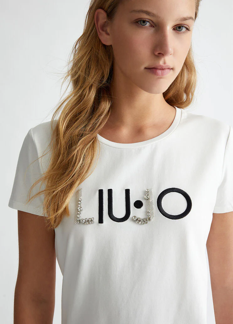 T-shirt with print and appliqués