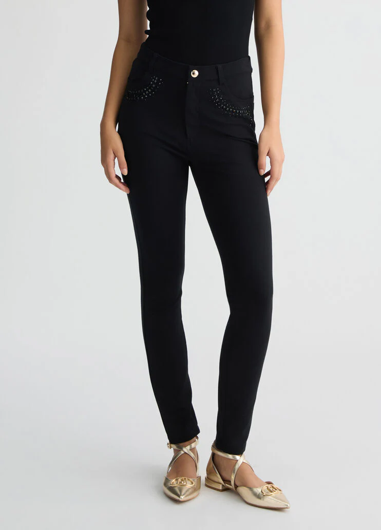 Jersey trousers with gemstones