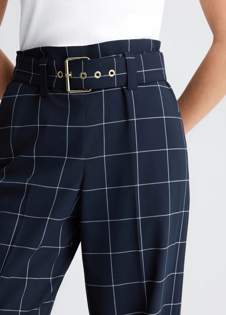 High-rise check trousers