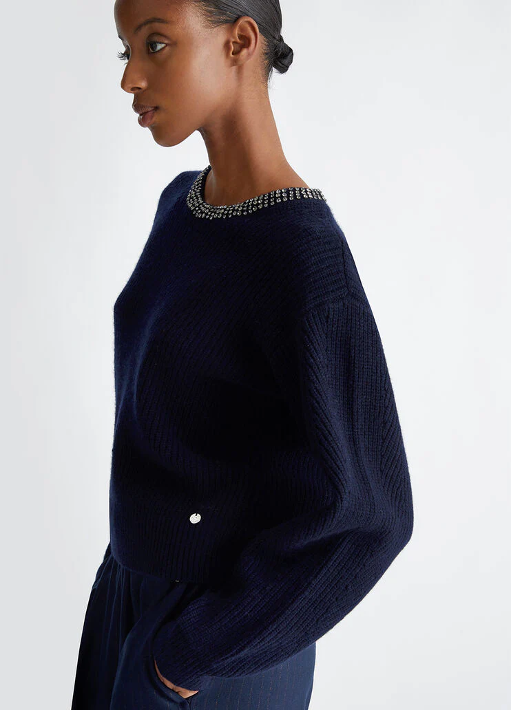 Wool sweater with gemstones