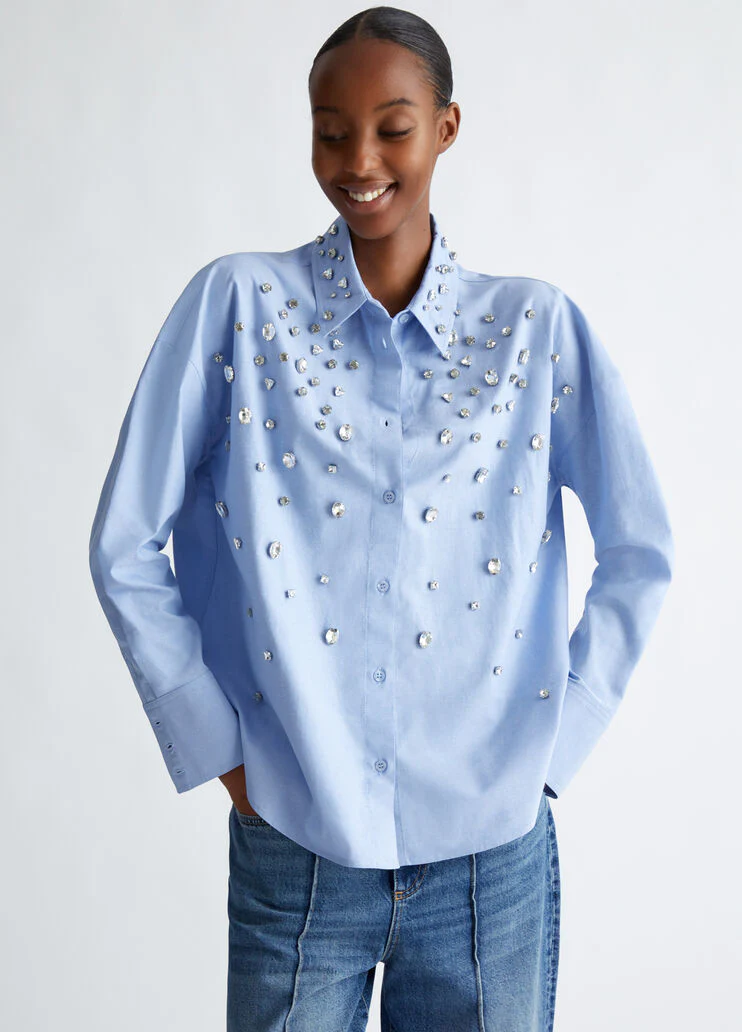 Cotton shirt with rhinestones