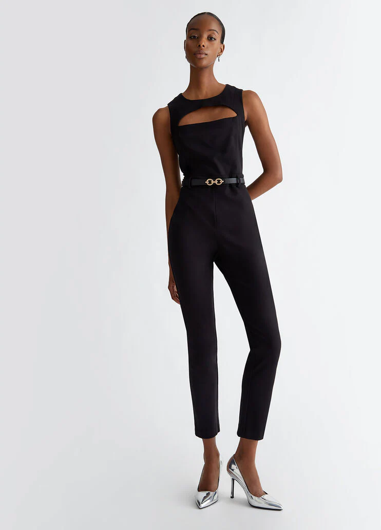 Stretch jumpsuit with belt