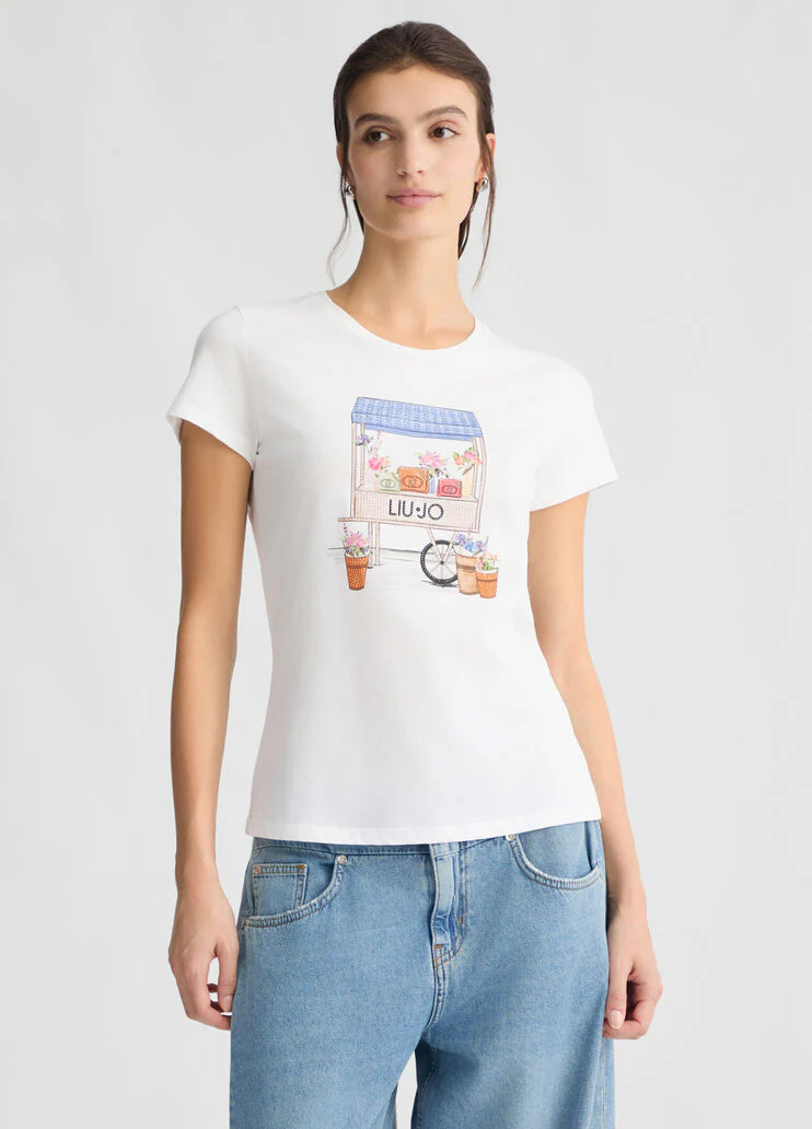 Printed T-shirt with rhinestones