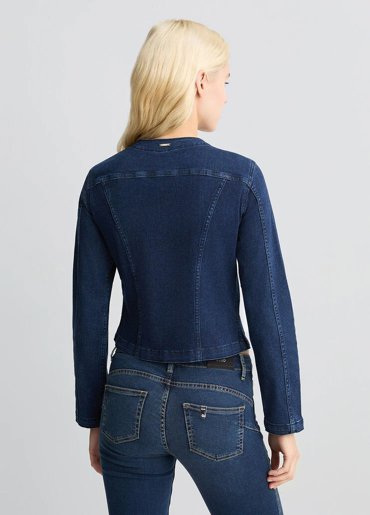 Denim jacket with bejewelled chain