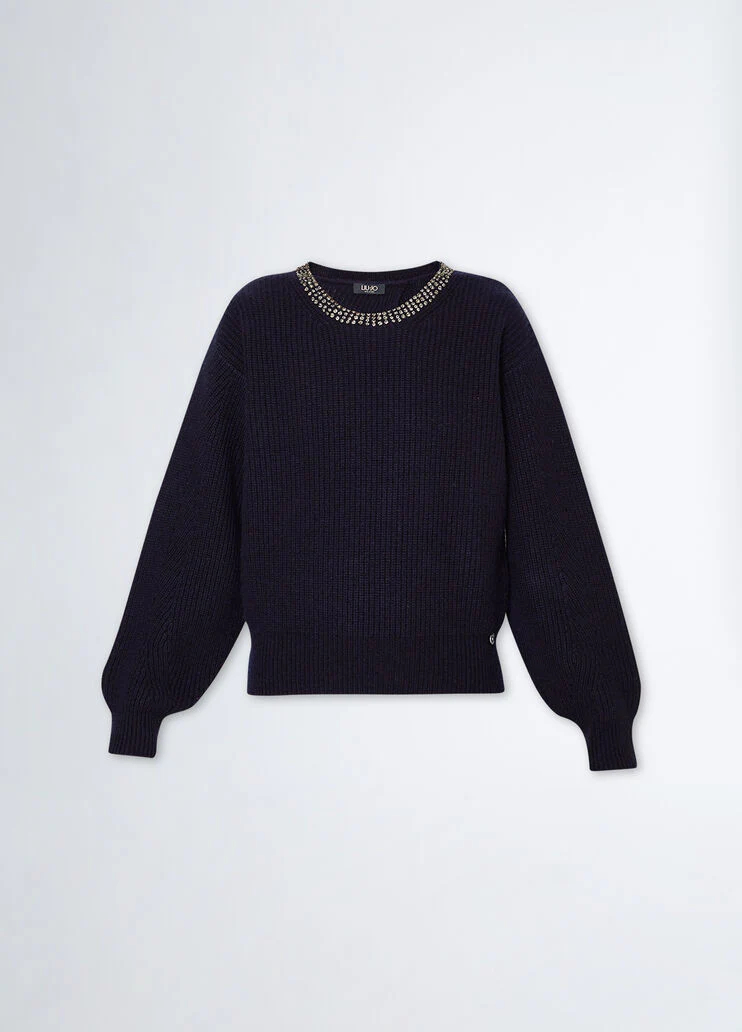 Wool sweater with gemstones