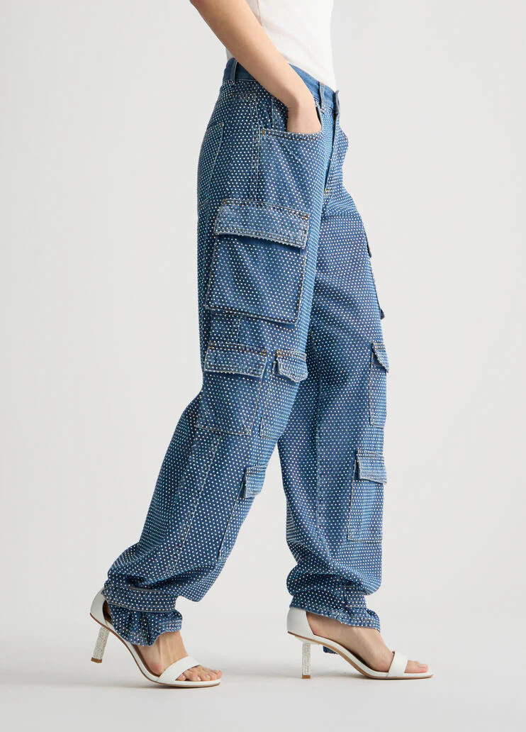 Cargo jeans with rhinestones
