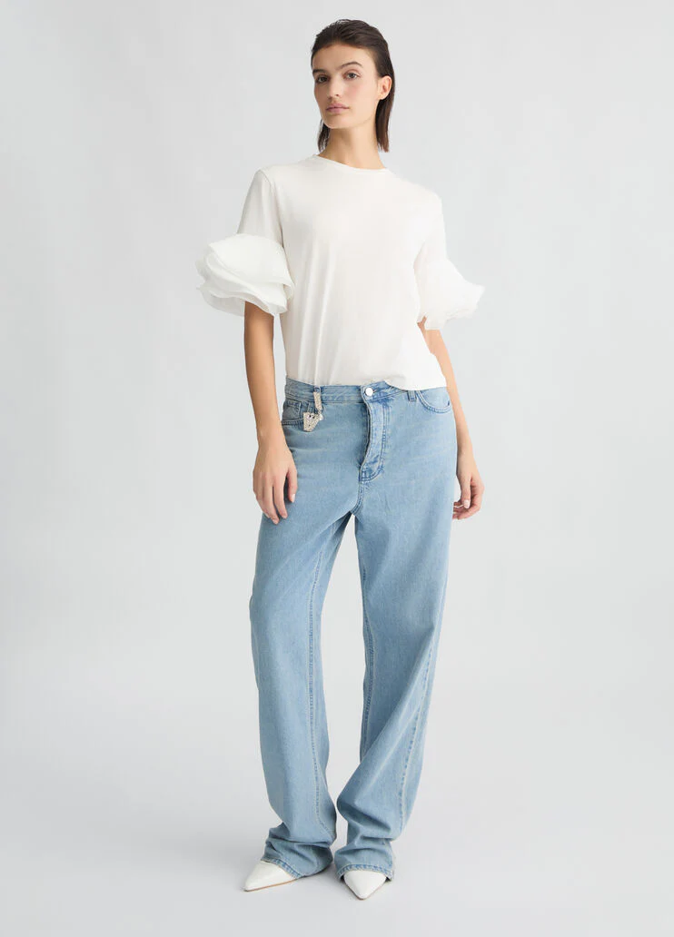 White T-shirt with flounced detailing