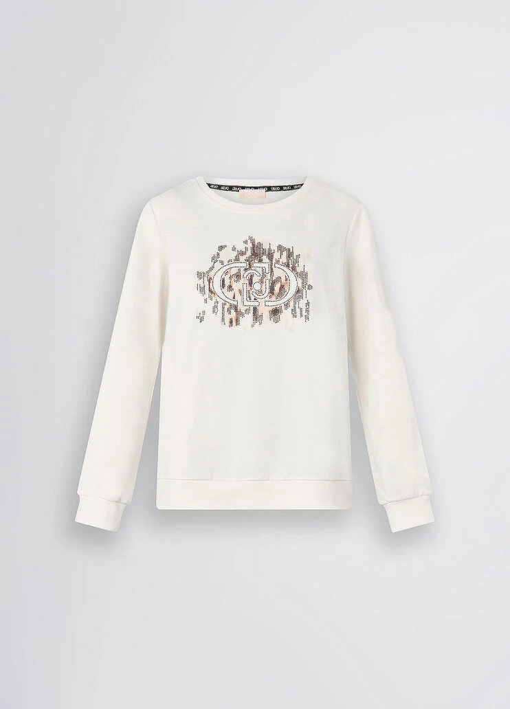 Sweatshirt with animal print and rhinestones