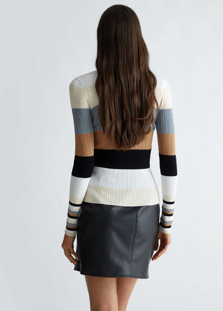 Striped knit polo-shirt
