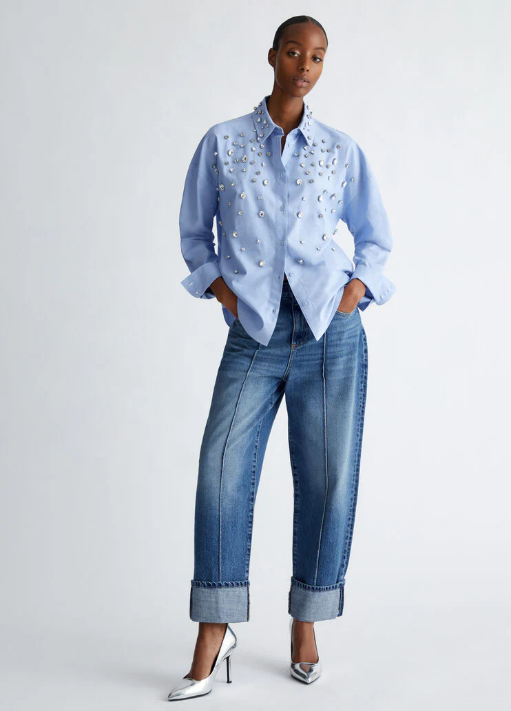 Cotton shirt with rhinestones