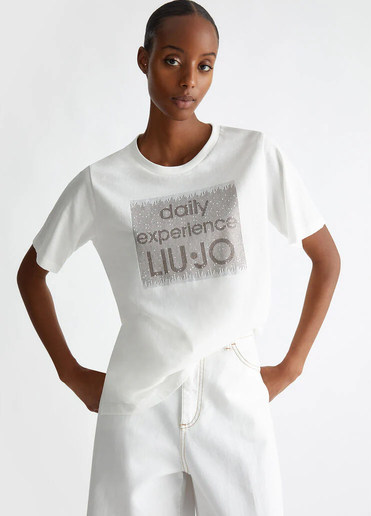 T-shirt with logo and gemstones