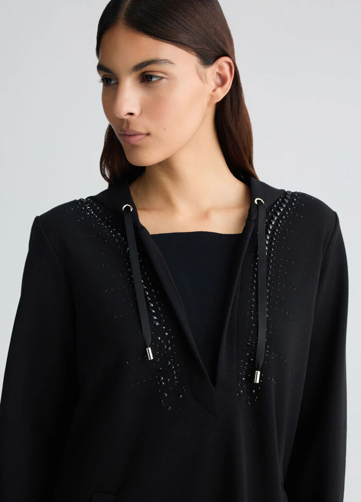 Hooded sweatshirt with gemstones
