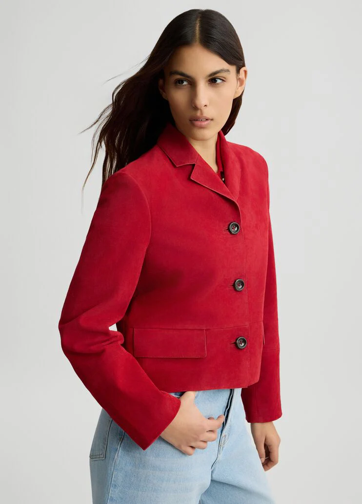 Red suede boxy jacket